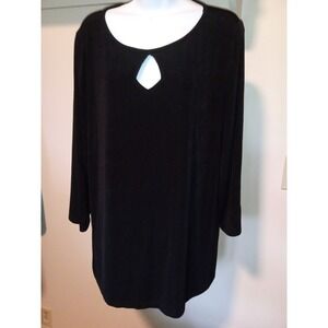 Chicos Travelers Black Slinky Knit Keyhole Neck Tunic Top Size 3 XL 3/4 Sleeve